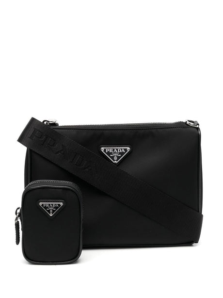 PRADA Nylon and Leather Shoulder Mini Handbag - 24 x 18.5 x 6 cm