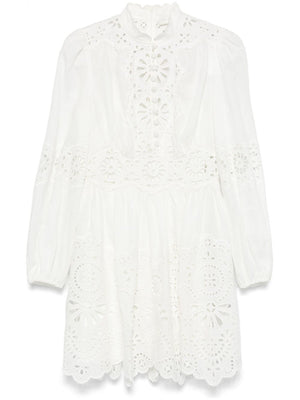 ZIMMERMANN Elegant Broderie Mini Dress with Puff Sleeves