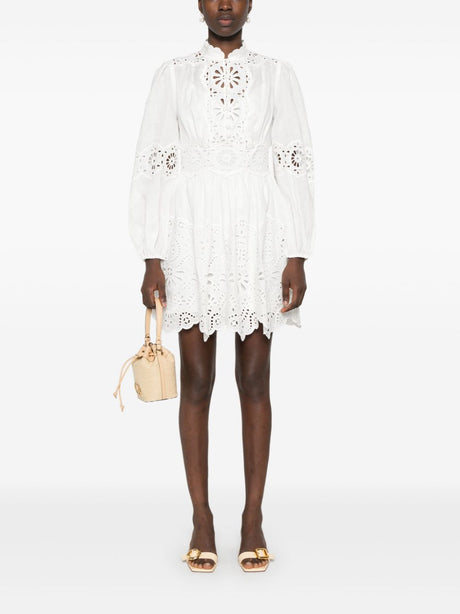 ZIMMERMANN Elegant Broderie Mini Dress with Puff Sleeves