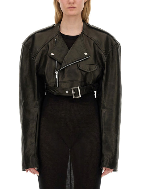 RICK OWENS Cropped Lamb Leather Biker Jacket - Size 40 IT