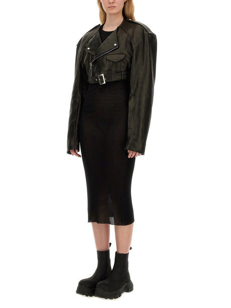 RICK OWENS Cropped Lamb Leather Biker Jacket - Size 40 IT