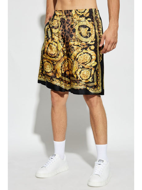 VERSACE Knee-Length Baroque Print Silk Shorts