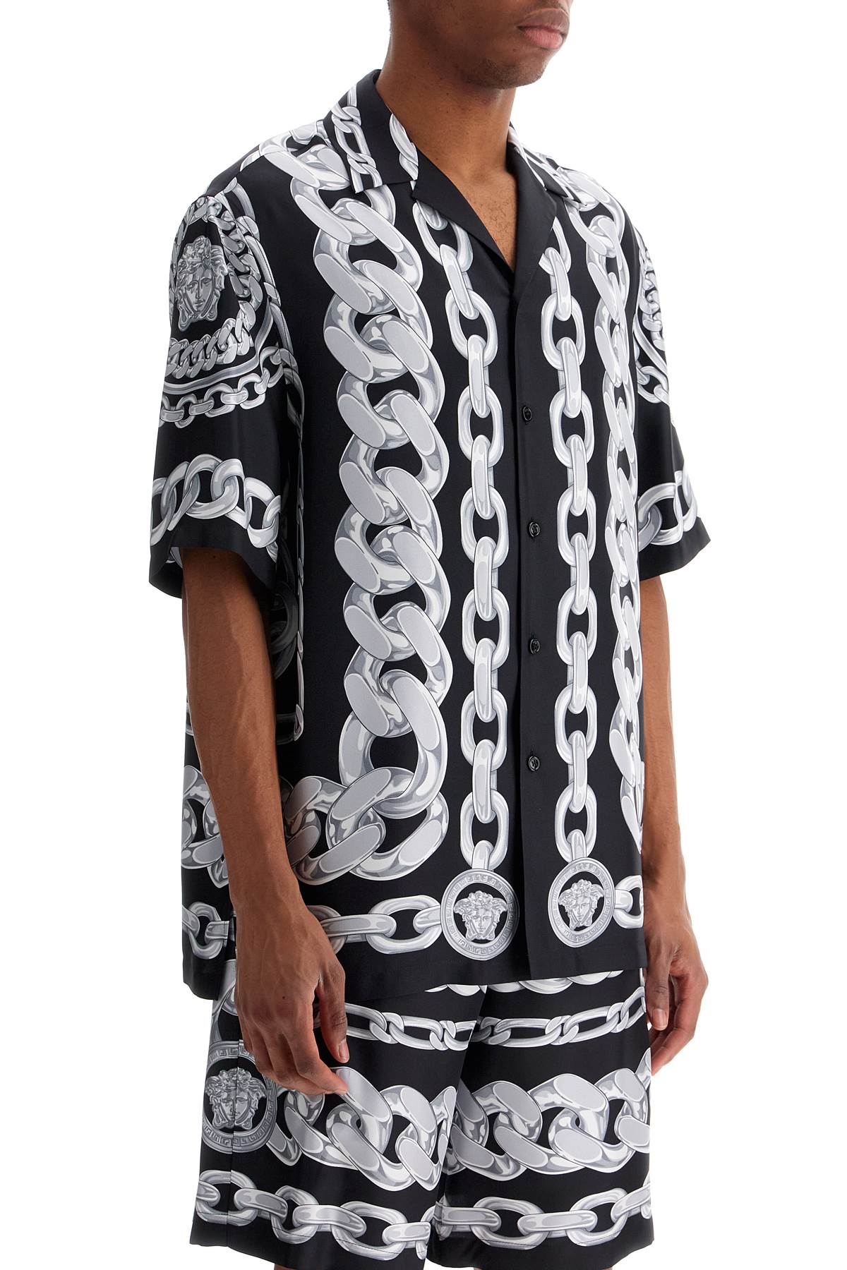 VERSACE Printed Silk Shirt with Medusa Chains  - SS25