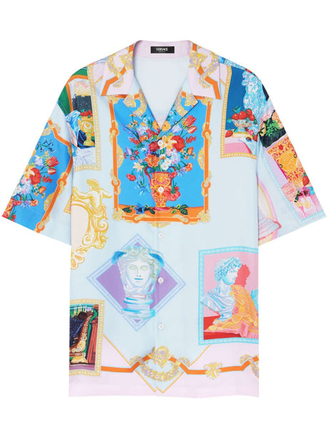 VERSACE Graphic Print Camp Collar Silk Shirt - SS25