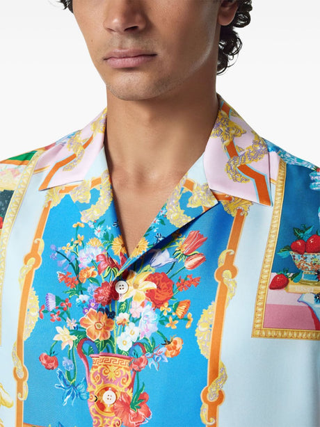 VERSACE Graphic Print Camp Collar Silk Shirt - SS25