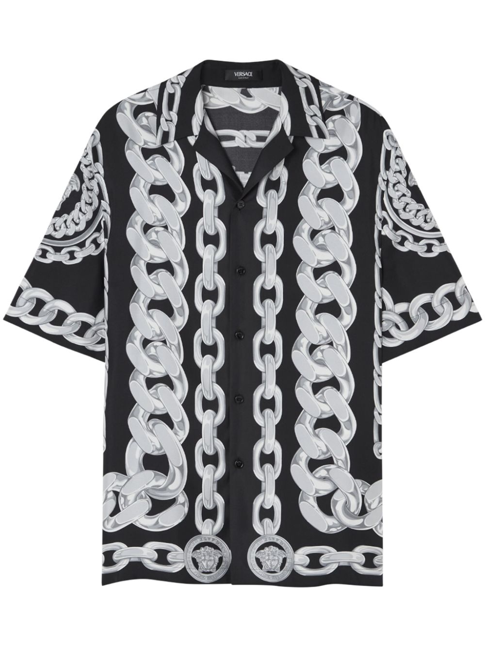 VERSACE Graphic Print Camp Collar Silk Shirt - SS25