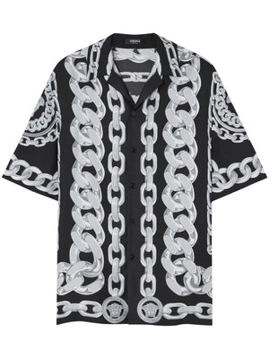 VERSACE Graphic Print Camp Collar Silk Shirt - SS25