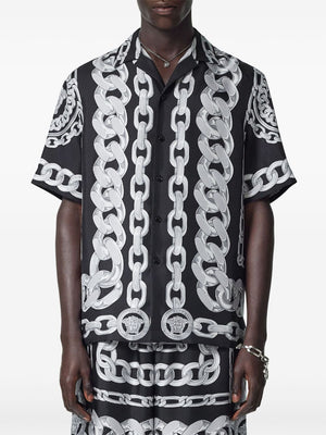 VERSACE Graphic Print Camp Collar Silk Shirt - SS25