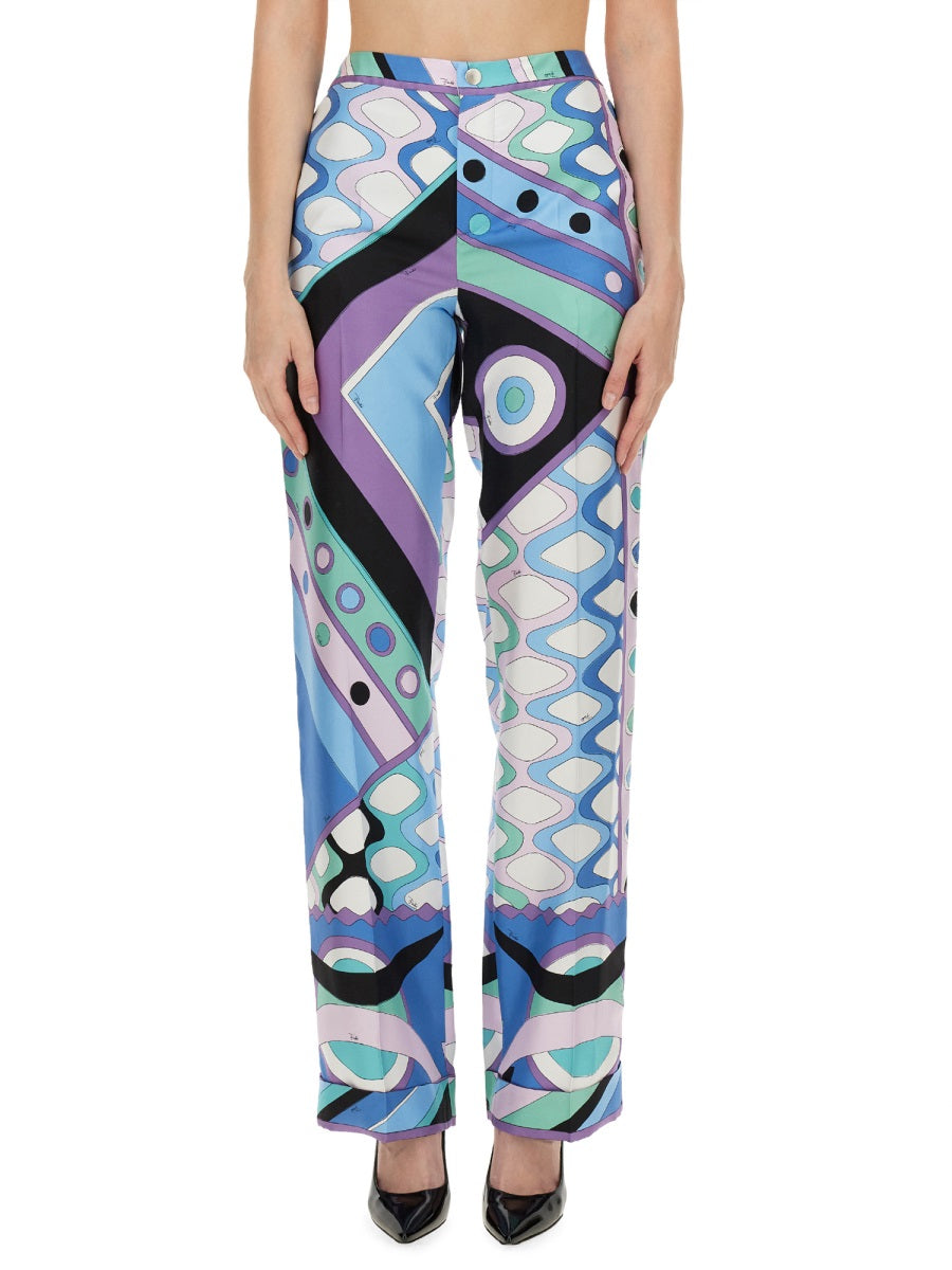 PUCCI Silk All-Over Print Pants - Size S