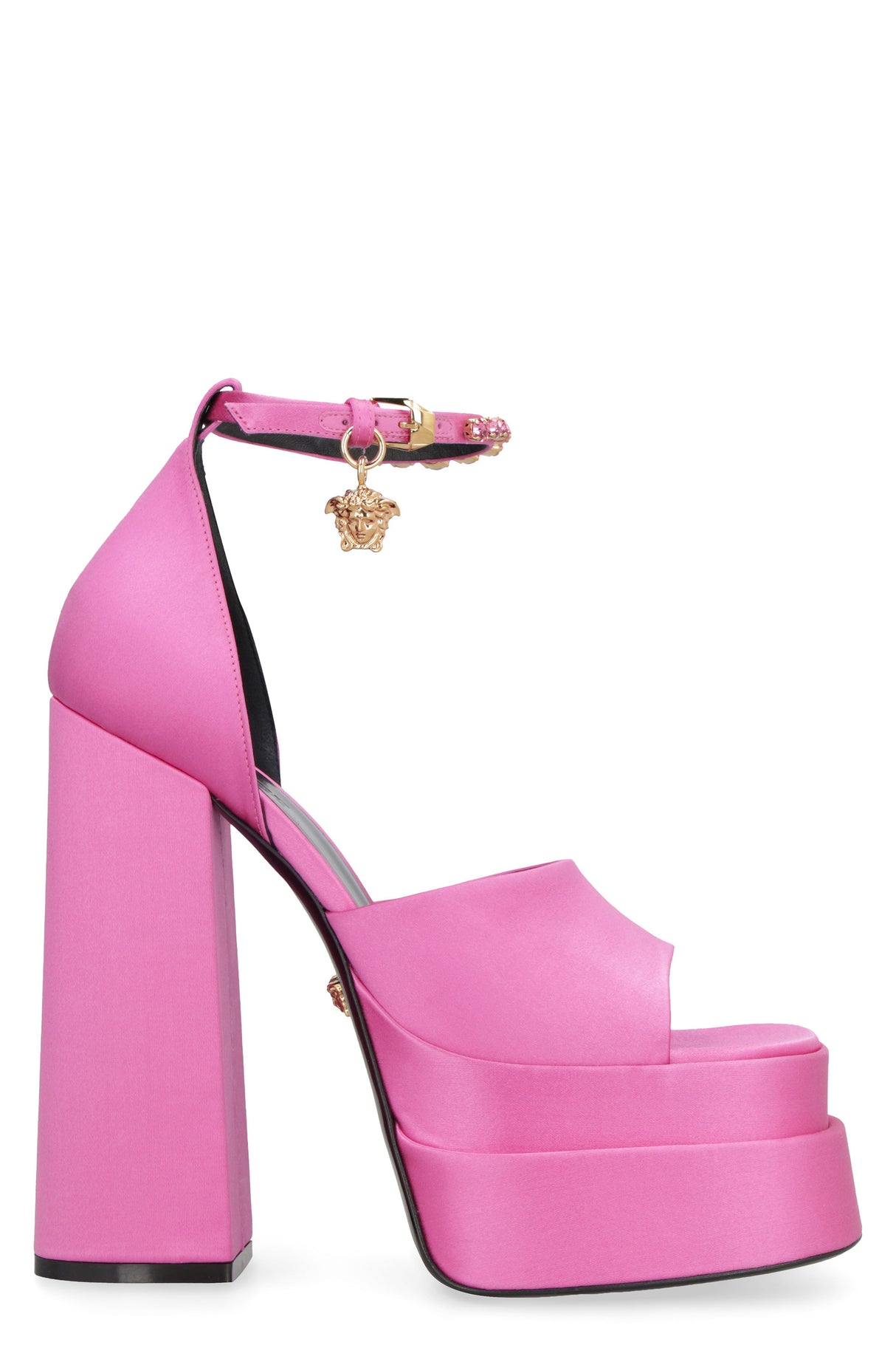 VERSACE Mini Satin Platform Sandals with Rhinestones