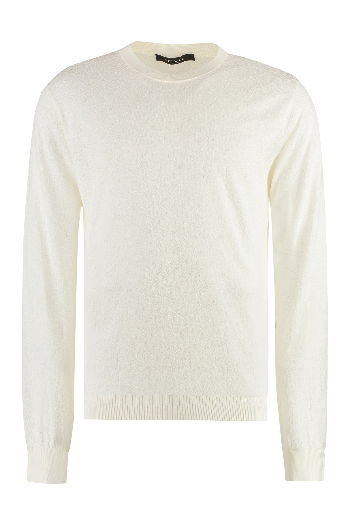 VERSACE Men's Ivory Long Sleeve Silk-Blend T-Shirt