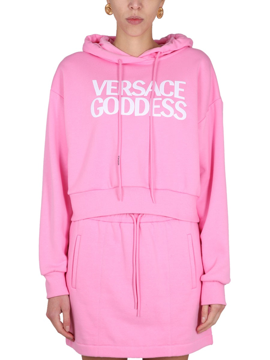 VERSACE Cropped Sweatshirt with Drawstring Hood