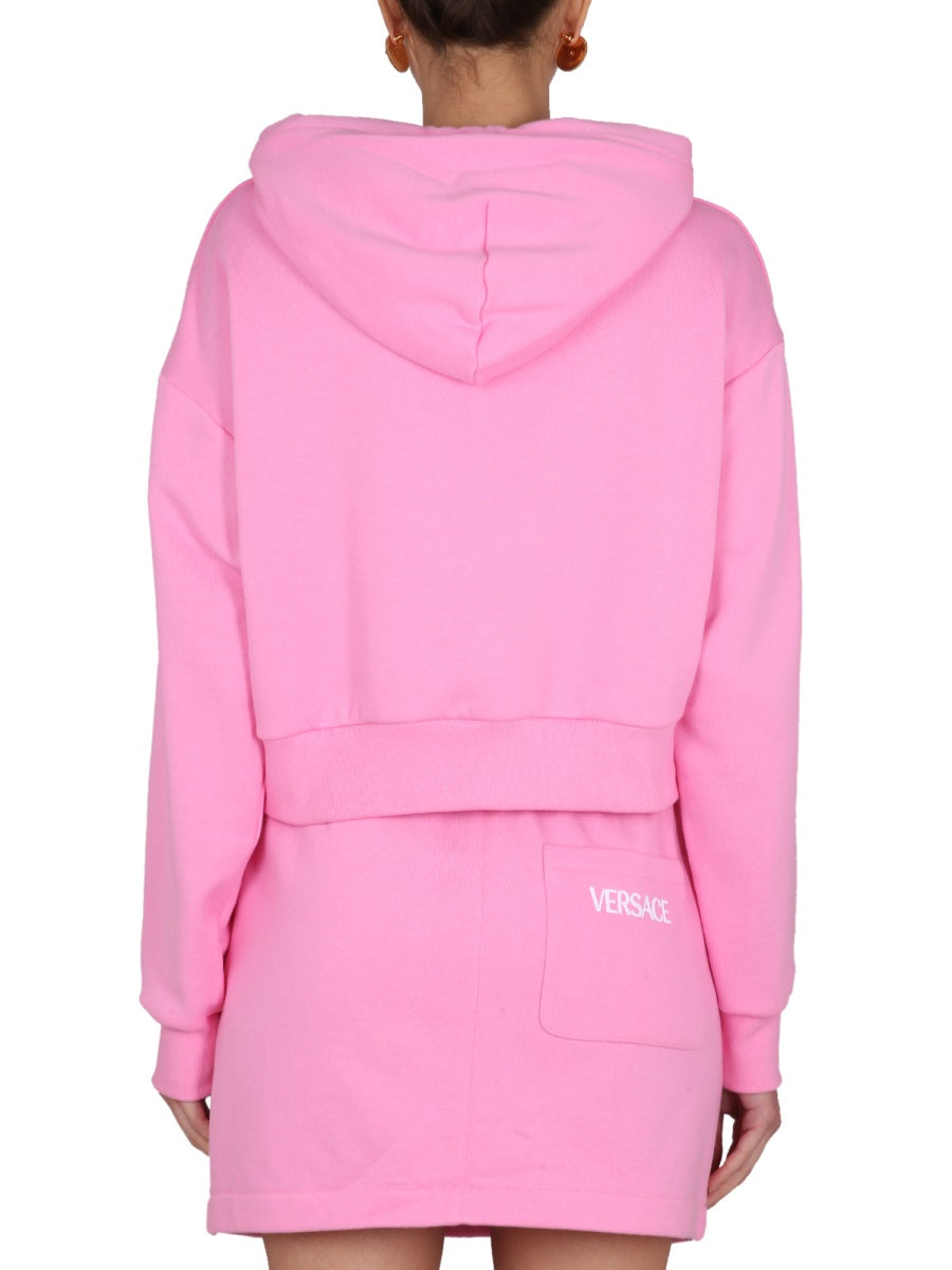 VERSACE Cropped Sweatshirt with Drawstring Hood