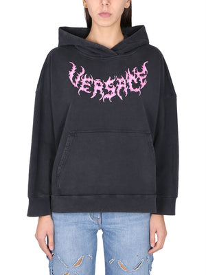 VERSACE Logo-Print Hooded Sweatshirt for Women