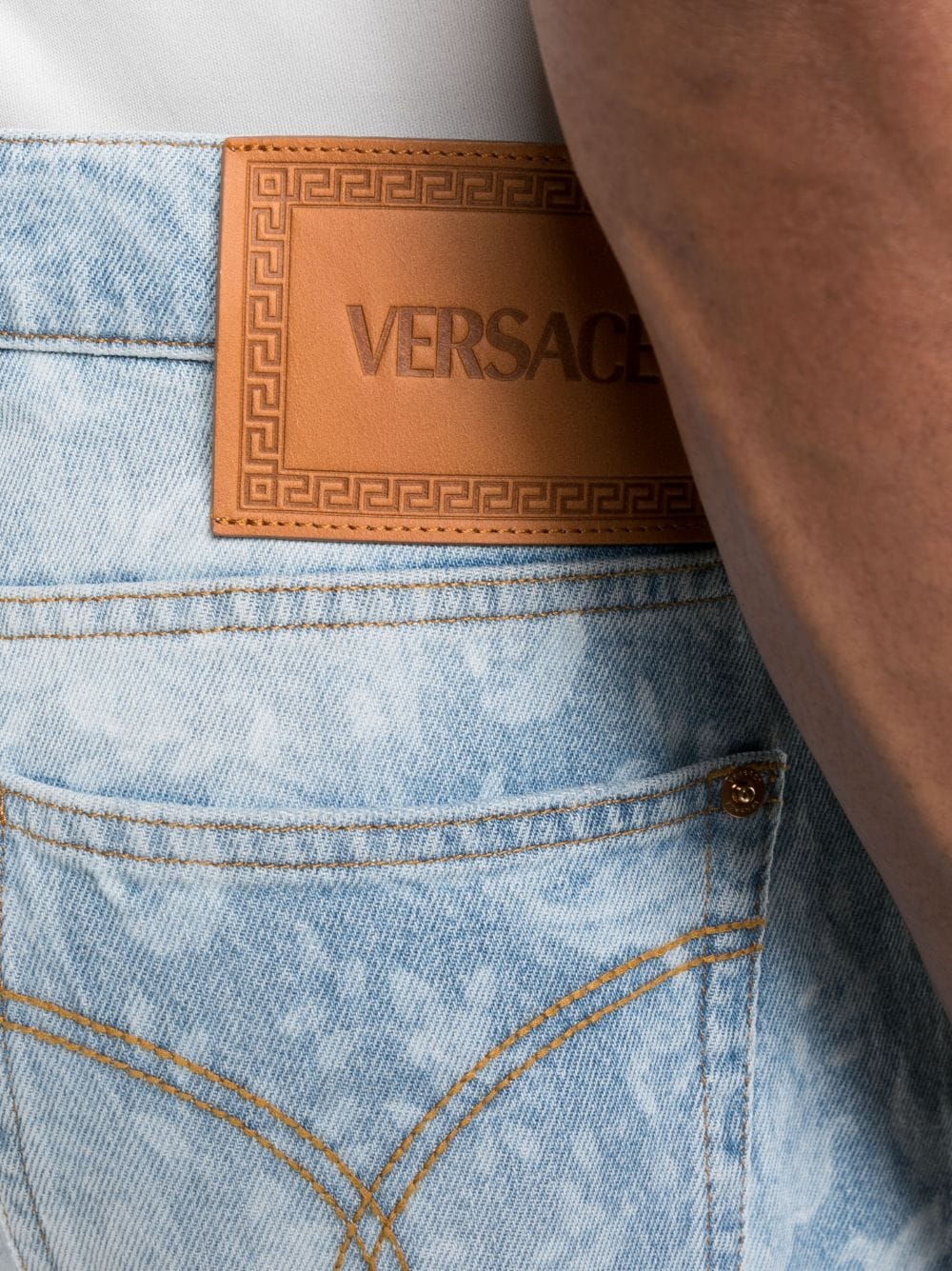 Stylish Denim Shorts with All-Over Versace Motif for Men - FW23