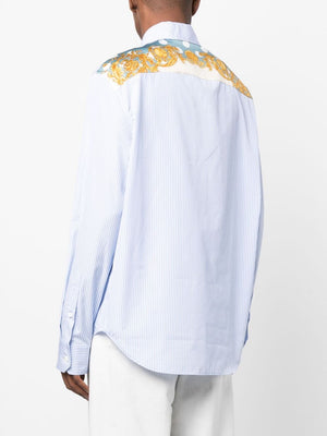 VERSACE Cotton Poplin Shirt with Seashell Baroque Polka Dot Back Print