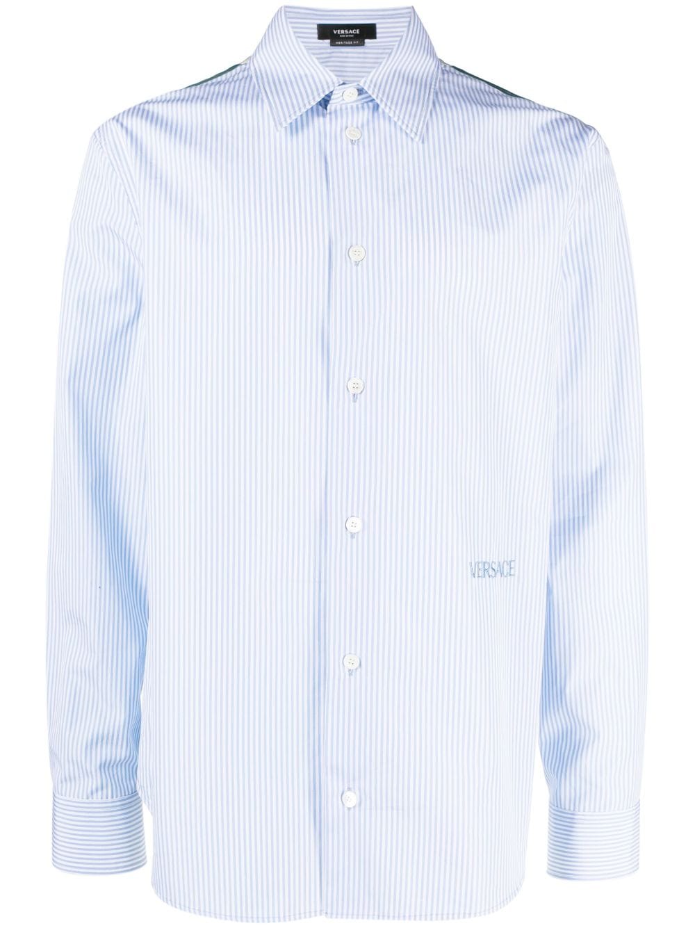 VERSACE Cotton Poplin Shirt with Seashell Baroque Polka Dot Back Print