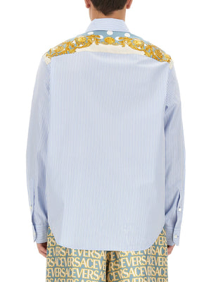 VERSACE Seashell Baroque Striped Shirt - Regular Fit (Size 50 IT)