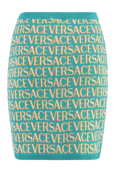 VERSACE ヴェルサーチのターコイズニットミニスカート (FW23用)