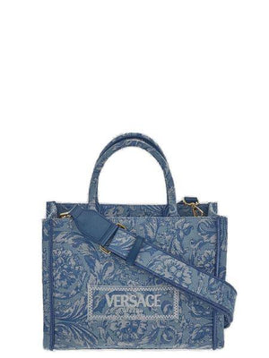 VERSACE バロック調ジャカードミニトート ヴィンテージロゴ刺繍とゴールドアクセント付き、ブラック