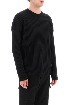 VERSACE Oversized Crew-Neck Wool Sweater with Side Buckle Details