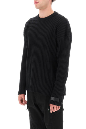 VERSACE Oversized Crew-Neck Wool Sweater with Side Buckle Details