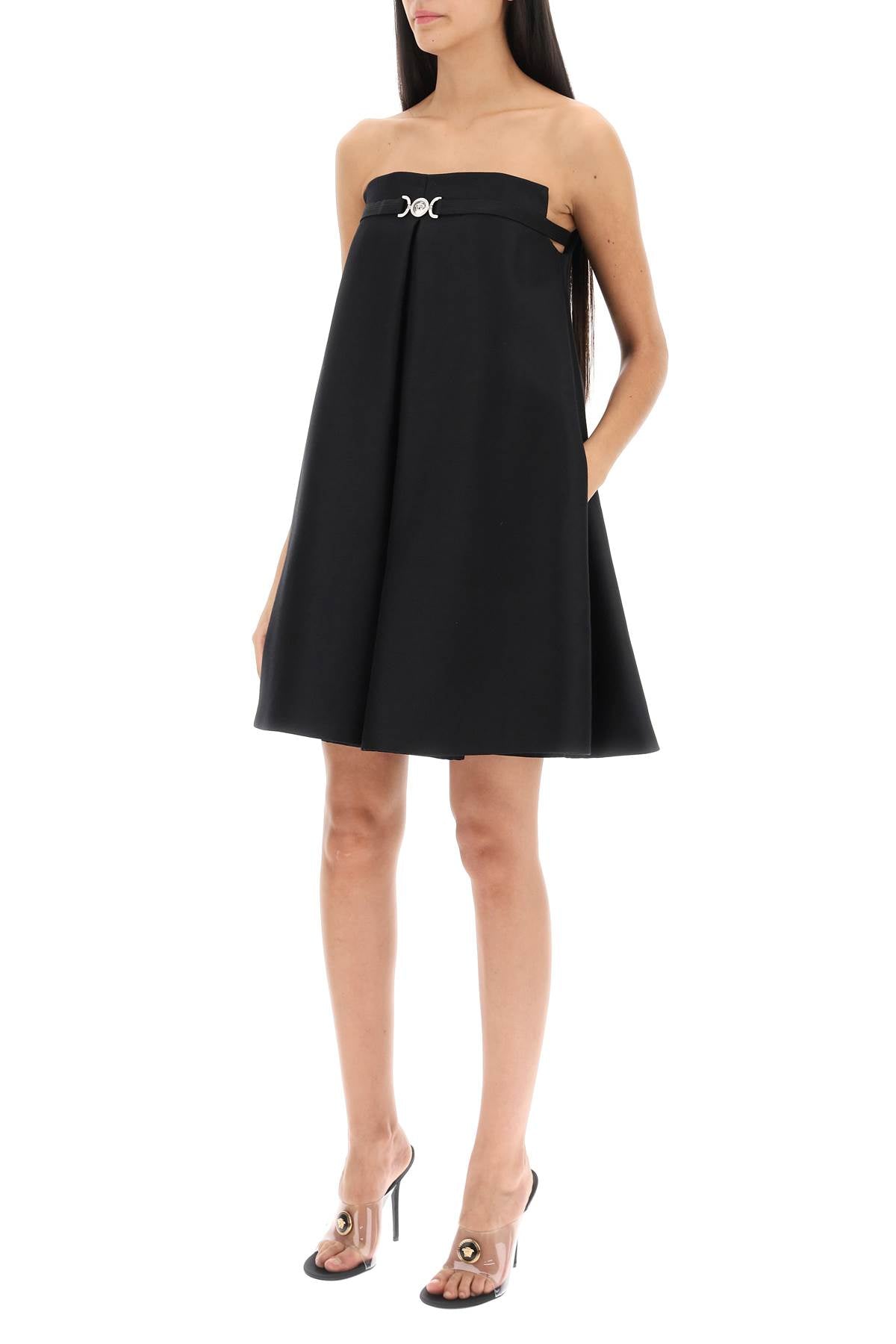 VERSACE Sleeveless Pleated Dress with Front Logo