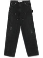 GOLDEN GOOSE Distressed Cotton Wide Leg Jeans with Front Patches