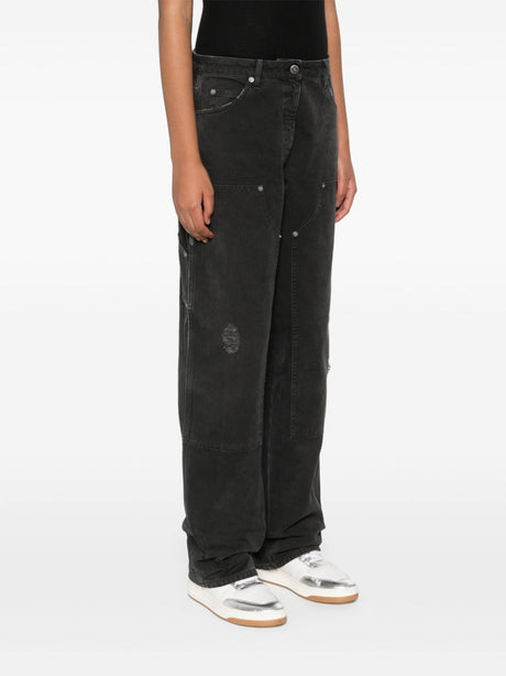 GOLDEN GOOSE Distressed Cotton Wide Leg Jeans with Front Patches