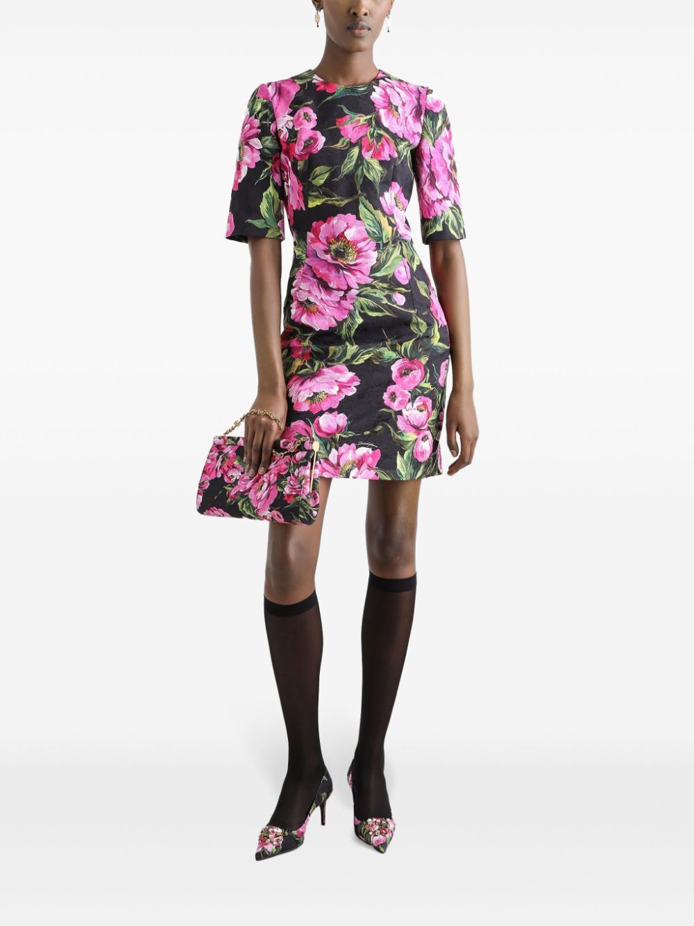 DOLCE & GABBANA Fit-and-Flare Peony-Print Cotton Midi Dress