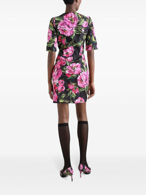 DOLCE & GABBANA Fit-and-Flare Peony-Print Cotton Midi Dress