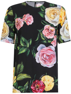 DOLCE & GABBANA Peony and Rose Print Silk Charmeuse Blouse