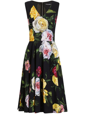 DOLCE & GABBANA Floral Midi Dress with Circle Skirt