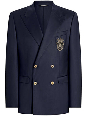 DOLCE & GABBANA Double-Breasted Wool Blazer with Stylish Patch