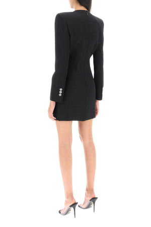 VERSACE Chic Wool Dress with Logo Buttons and Padded Shoulders