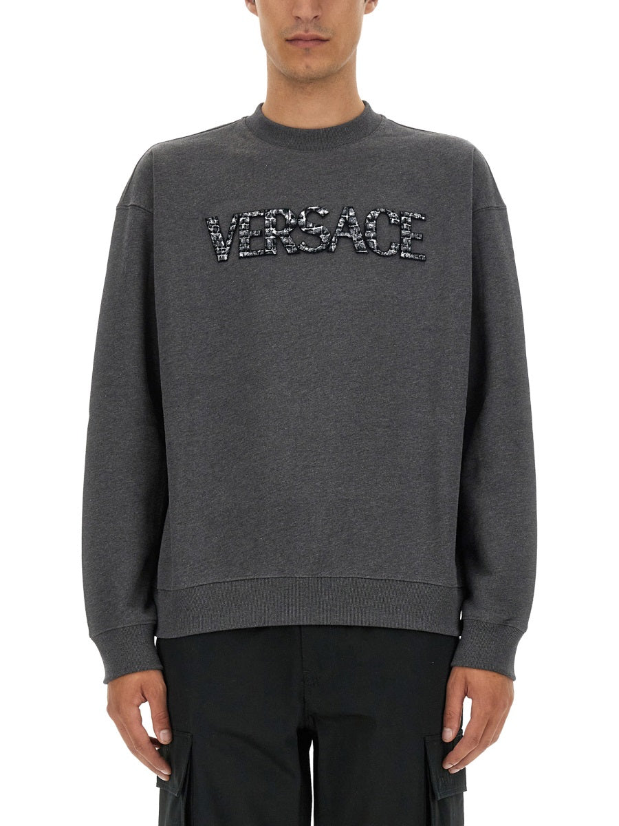 VERSACE Regular Fit Sweatshirt with Crocodile Logo - Size L