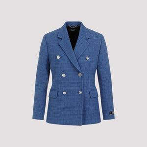 VERSACE Women's Light Blue Double-Breasted Tweed Blazer for Spring/Summer 2024