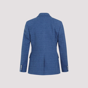 VERSACE Women's Light Blue Double-Breasted Tweed Blazer for Spring/Summer 2024