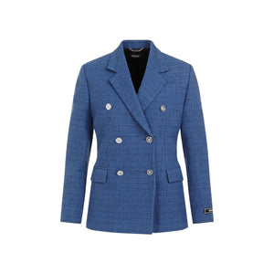 VERSACE Women's Light Blue Double-Breasted Tweed Blazer for Spring/Summer 2024