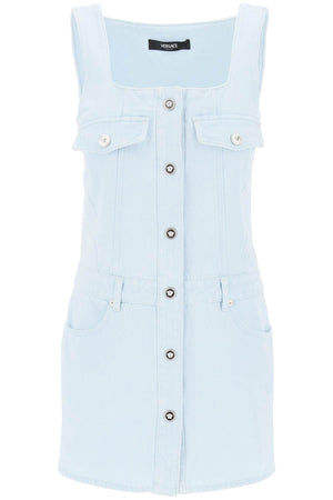 VERSACE Sleeveless Mini Denim Dress with Medusa Buttons - Size IT 40