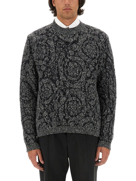 VERSACE Tweed Effect Knit Sweater - Regular Fit Size 50