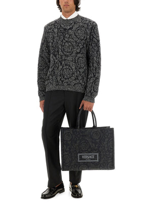 VERSACE Tweed Effect Knit Sweater - Regular Fit Size 50