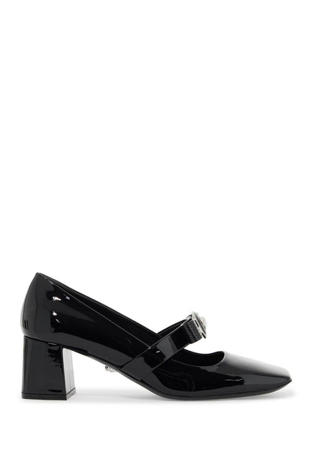 VERSACE Square Toe Patent Leather Pumps with Decorative Bow