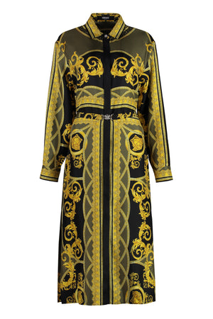 VERSACE Elegant Printed Shirtdress with Side Slits