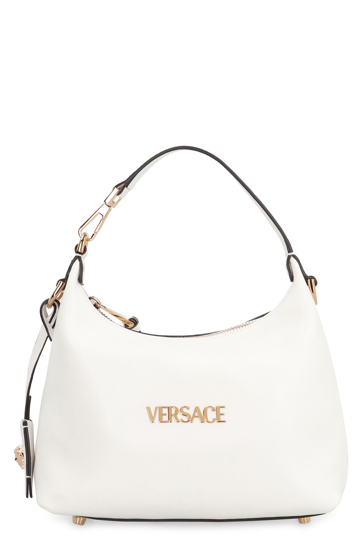 VERSACE Embossed Logo Hobo Handbag with Top Zip Closure - 23 CM Width