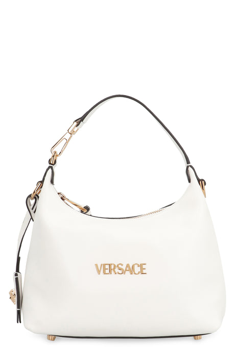 VERSACE Embossed Logo Hobo Handbag with Top Zip Closure - 23 CM Width