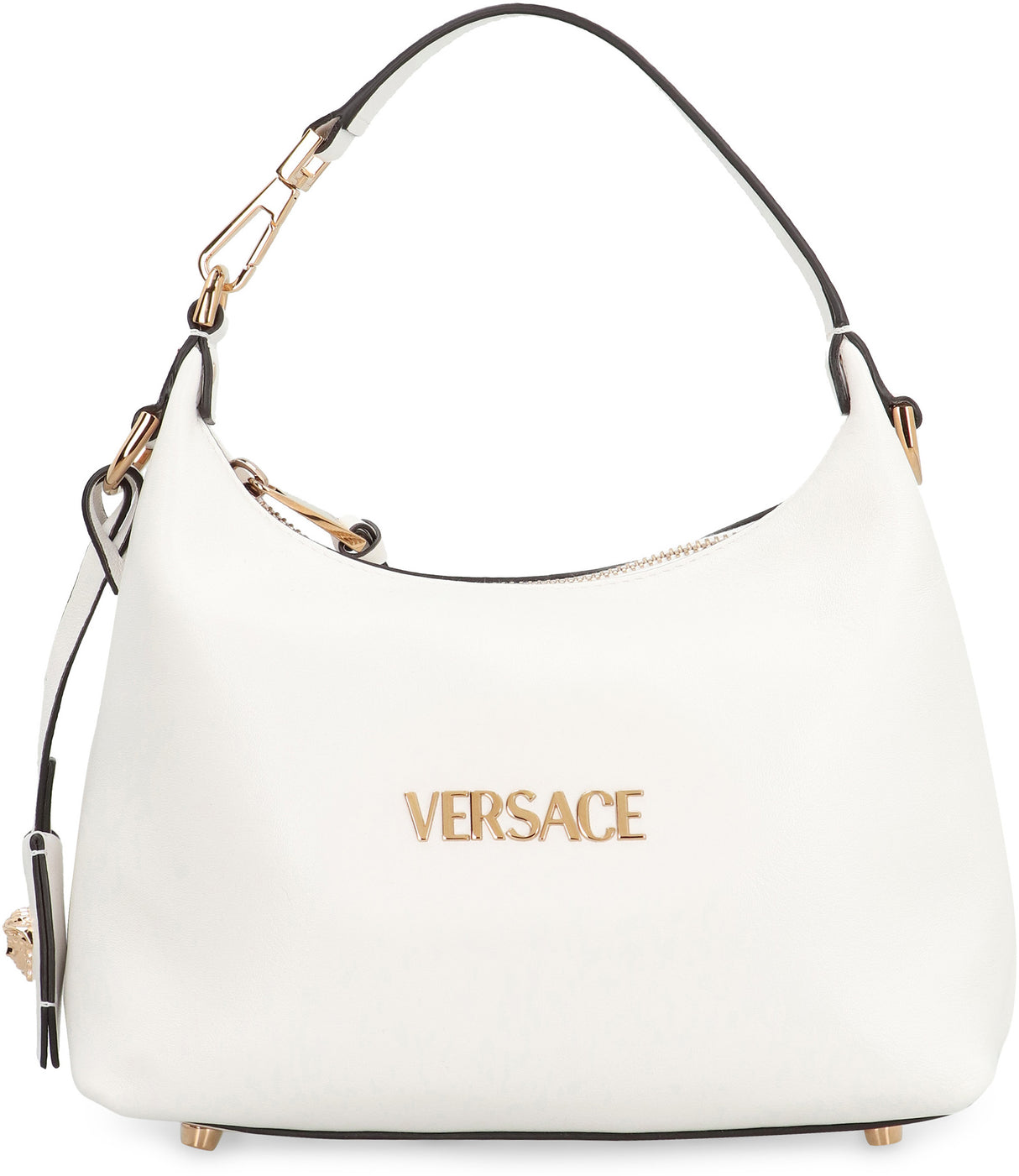 VERSACE Embossed Logo Hobo Handbag with Top Zip Closure - 23 CM Width