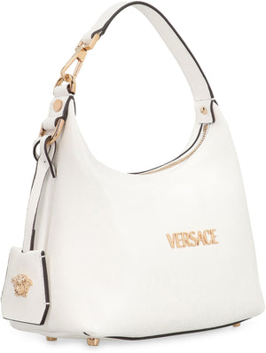 VERSACE Embossed Logo Hobo Handbag with Top Zip Closure - 23 CM Width