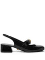 VERSACE Elegant Patent Leather Low Block Heel Pumps