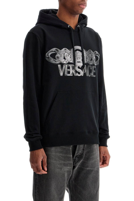 VERSACE Men's Adjustable Hooded Sweatshirt with Metallic Print - Size M